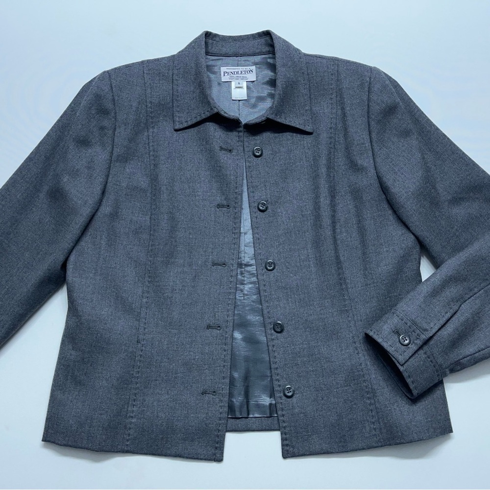 PENDLETON Virgin Wool Dress Jacket Womens Size 8 Gray Button Front Made in USA